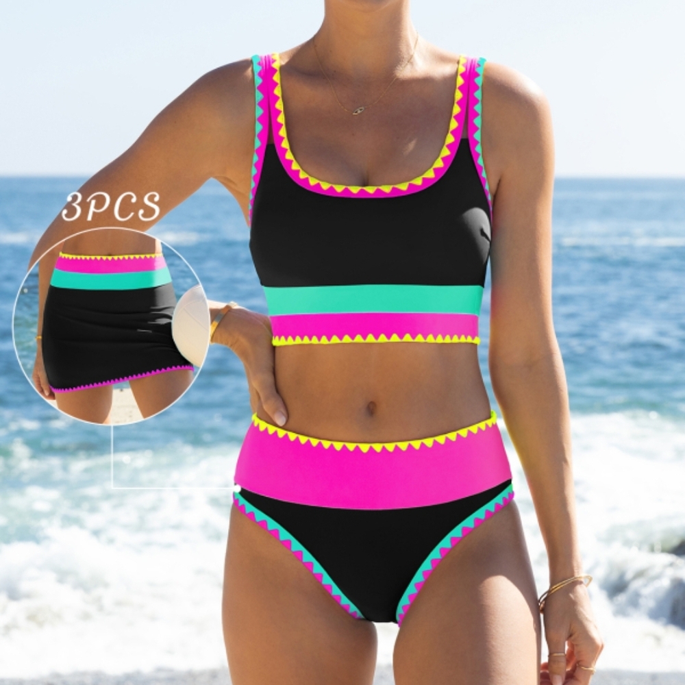 Vibrant Black and Pink Bikini Set